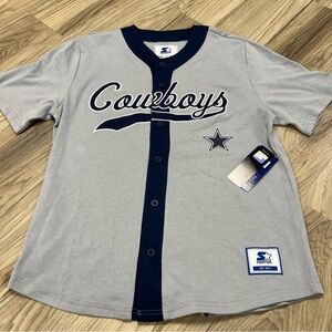 Starter Dallas Cowboys Gray Short Sleeve Button Up Jersey Men's Size Large NWT